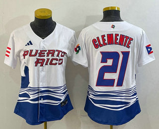 Womens Puerto Rico Baseball 21 Roberto Clemente 2023 White World Classic Stitched Jerseys