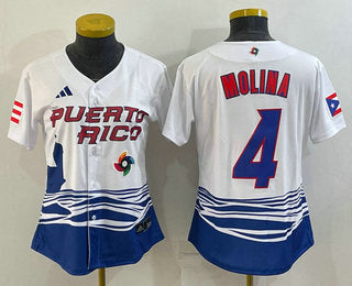 Womens Puerto Rico Baseball 4 Yadier Molina 2023 Red World Classic Stitched Jersey