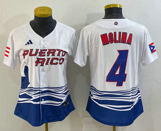 Womens Puerto Rico Baseball 4 Yadier Molina 2023 Red World Classic Stitched Jerseys
