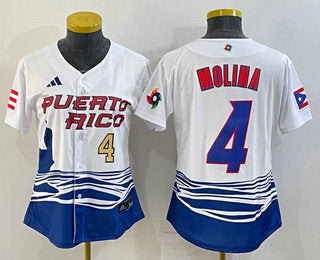 Womens Puerto Rico Baseball 4 Yadier Molina Number 2023 Red World Classic Stitched Jersey