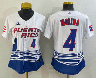 Womens Puerto Rico Baseball 4 Yadier Molina Number 2023 Red World Classic Stitched Jerseys