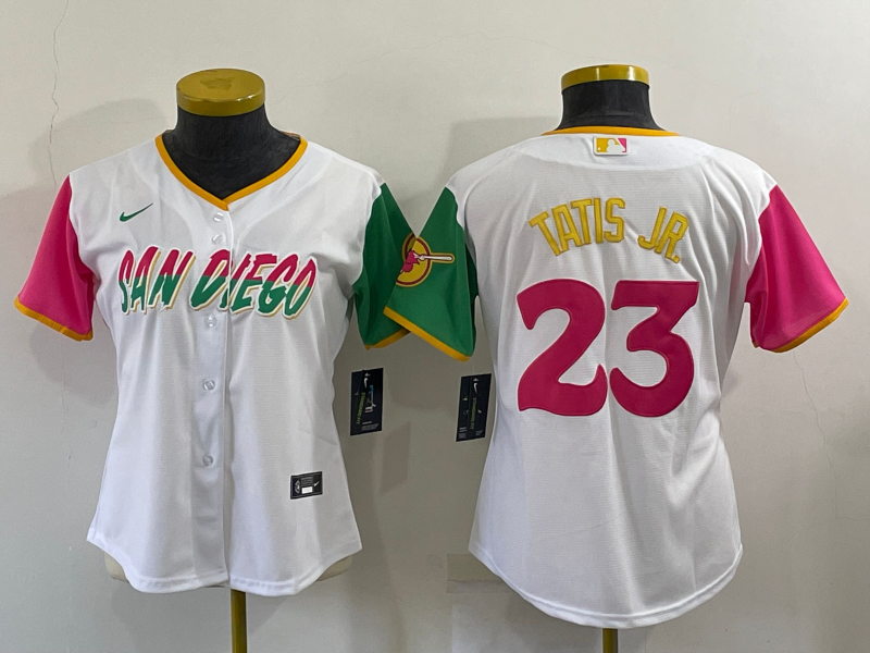 Womens San Diego Padres 23 Fernando Tatis Jr White 2022 City Connect Cool Base Stitched Baseball Jerseyrun Small