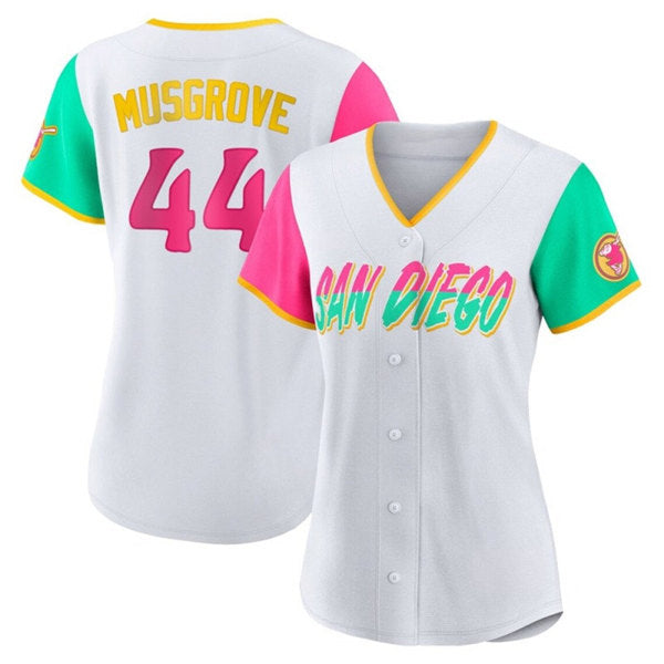Womens San Diego Padres 44 Joe Musgrove White 2022 City Connect Cool Base Stitched Baseball Jerseyrun Small