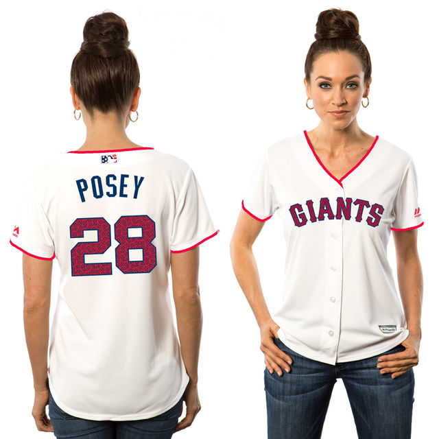 Womens San Francisco Giants 28 Buster Posey White Stars Stripes Fashion Independence Day Stitched Mlb Majestic Cool Base Jersey