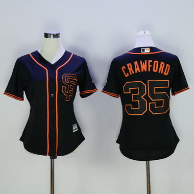 Womens San Francisco Giants 35 Brandon Crawford Black Sf Cool Base Baseball Jersey