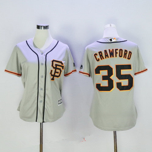 Womens San Francisco Giants 35 Brandon Crawford Gray Sf Stitched Mlb Majestic Cool Base Jersey