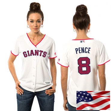 Womens San Francisco Giants 8 Hunter Pence White Stars Stripes Fashion Independence Day Stitched Mlb Majestic Cool Base Jersey