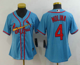 Womens St Louis Cardinals 4 Yadier Molina Light Stitched Mlb Cool Base Nike Jersey