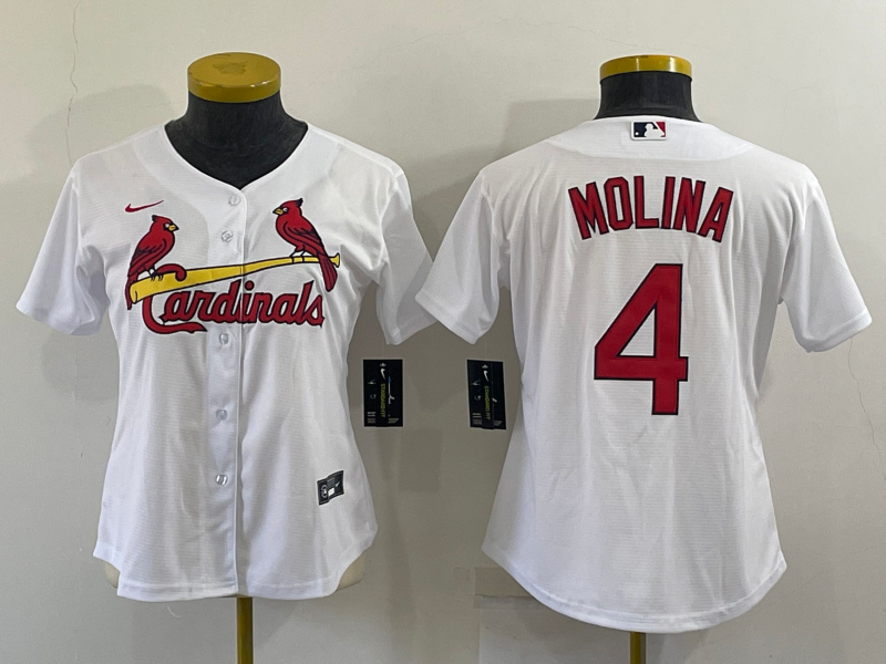 Womens St Louis Cardinals 4 Yadier Molina White Stitched Mlb Cool Base Nike Jersey