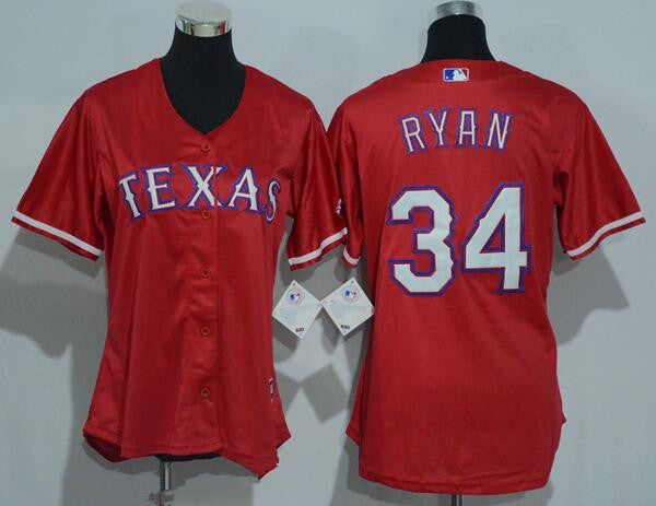 Womens Texas Rangers 34 Nolan Ryan Retired Red Stitched Mlb Majestic Cool Base Jersey