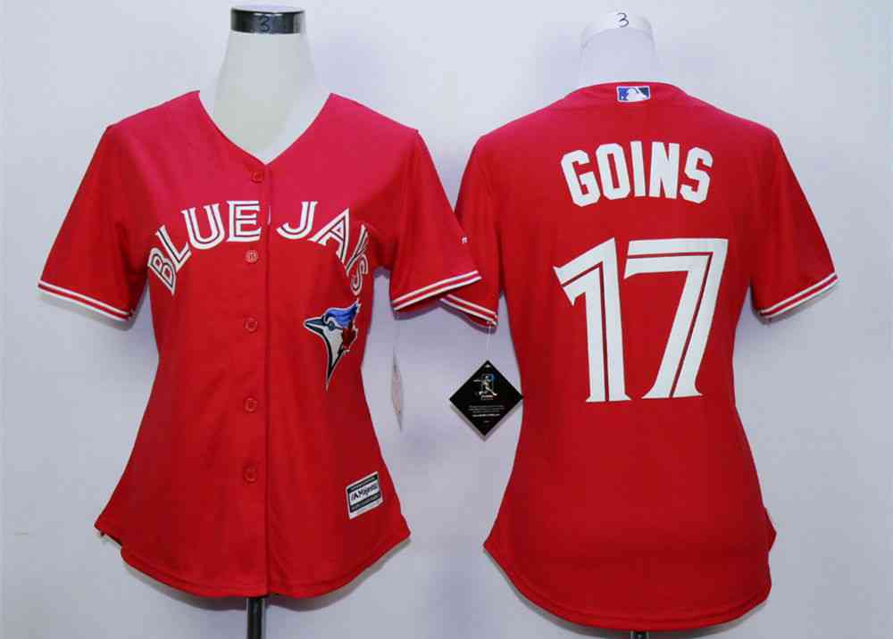Womens Toronto Blue Jays 17 Ryan Goins Red Women New Cool Base Jersey