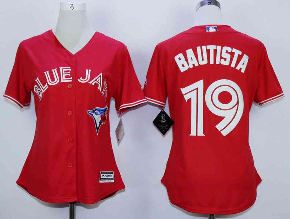 Womens Toronto Blue Jays 19 Jose Bautista Red Canada Day New Cool Base Women Jersey