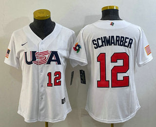 Womens Usa Baseball 12 Kyle Schwarber Number 2023 White World Classic Stitched Jersey
