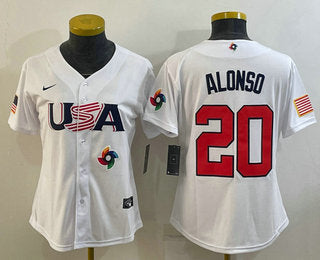 Womens Usa Baseball 20 Pete Alonso 2023 White World Classic Stitched Jerseys