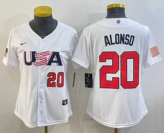 Womens Usa Baseball 20 Pete Alonso Number 2023 White World Classic Stitched Jersey