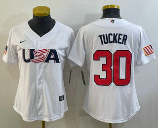 Womens Usa Baseball 30 Kyle Tucker 2023 White World Classic Stitched Jersey