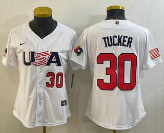 Womens Usa Baseball 30 Kyle Tucker Number 2023 White World Classic Stitched Jerseys