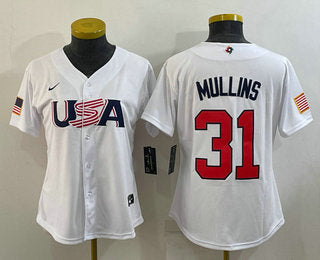 Womens Usa Baseball 31 Cedric Mullins 2023 White World Classic Stitched Jersey