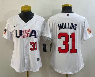 Womens Usa Baseball 31 Cedric Mullins Number 2023 White World Classic Stitched Jersey