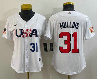 Womens Usa Baseball 31 Cedric Mullins Number 2023 White World Classic Stitched Jerseys