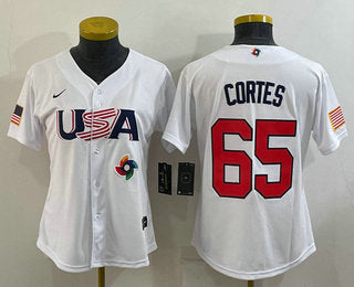 Womens Usa Baseball 65 Nestor Cortes 2023 White World Classic Stitched Jerseys
