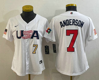 Womens Usa Baseball 7 Tim Anderson Number 2023 White World Classic Stitched Jersey