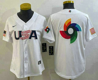 Womens Usa Baseball Big Logo 2023 White World Baseball Classic Stitched Jersey