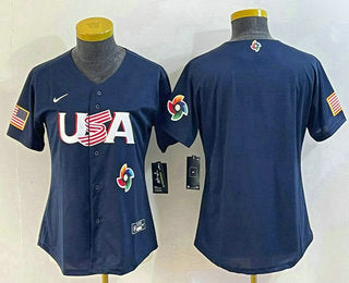 Womens Usa Baseball Blank 2023 Navy World Classic Stitched Jerseys