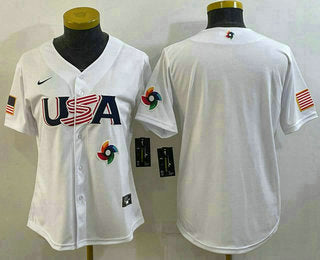 Womens Usa Baseball Blank 2023 White World Baseball Classic Stitched Jersey