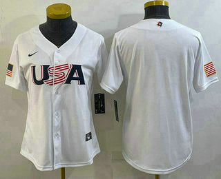 Womens Usa Baseball Blank 2023 White World Baseball Classic Stitched Jerseys