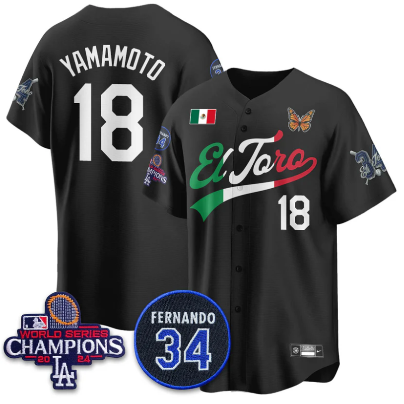 Yamamoto Jersey #18 Dodgers Mexican El Toro For 34 Stitched Black