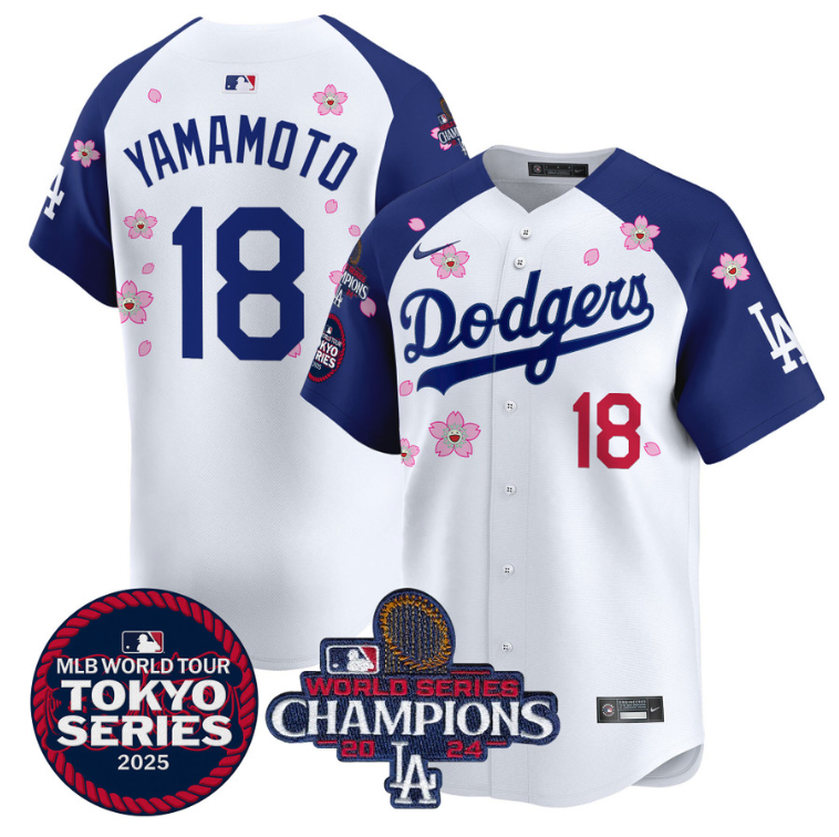 Yamamoto Jersey #18 Dodgers Tokyo Series 2025 World Series Champions Patch Alter
