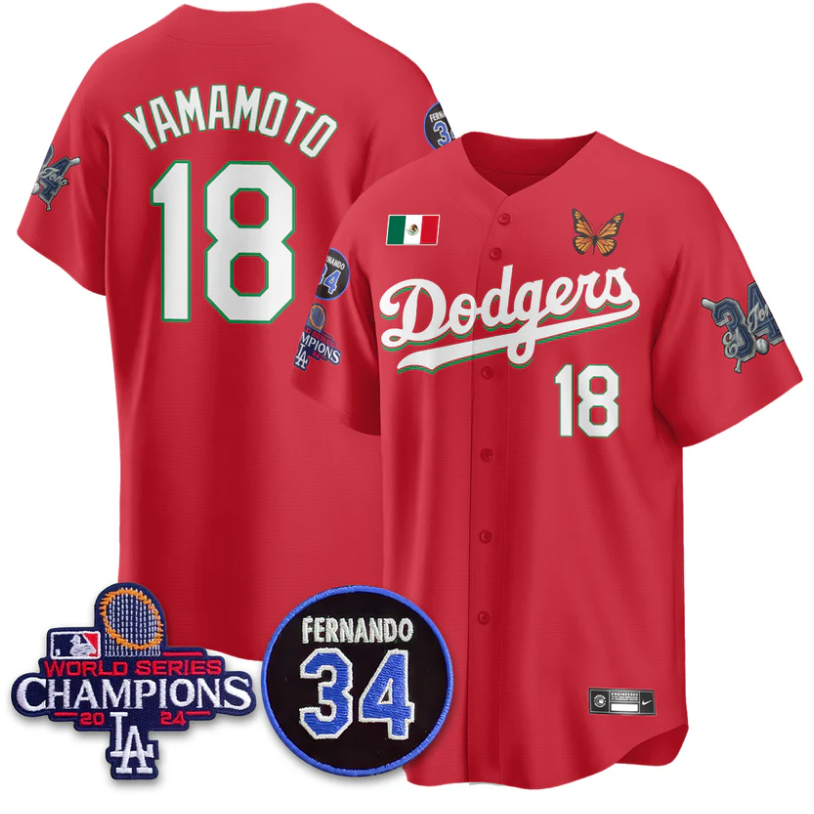 Yamamoto Jersey #18 Los Angeles Dodgers Mexican For 34 Stitched Red
