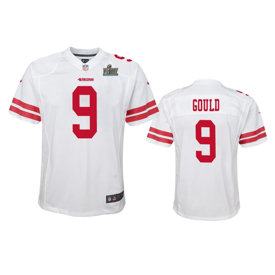 Youth 49ers Robbie Gould White Super Bowl Liv Game Jersey