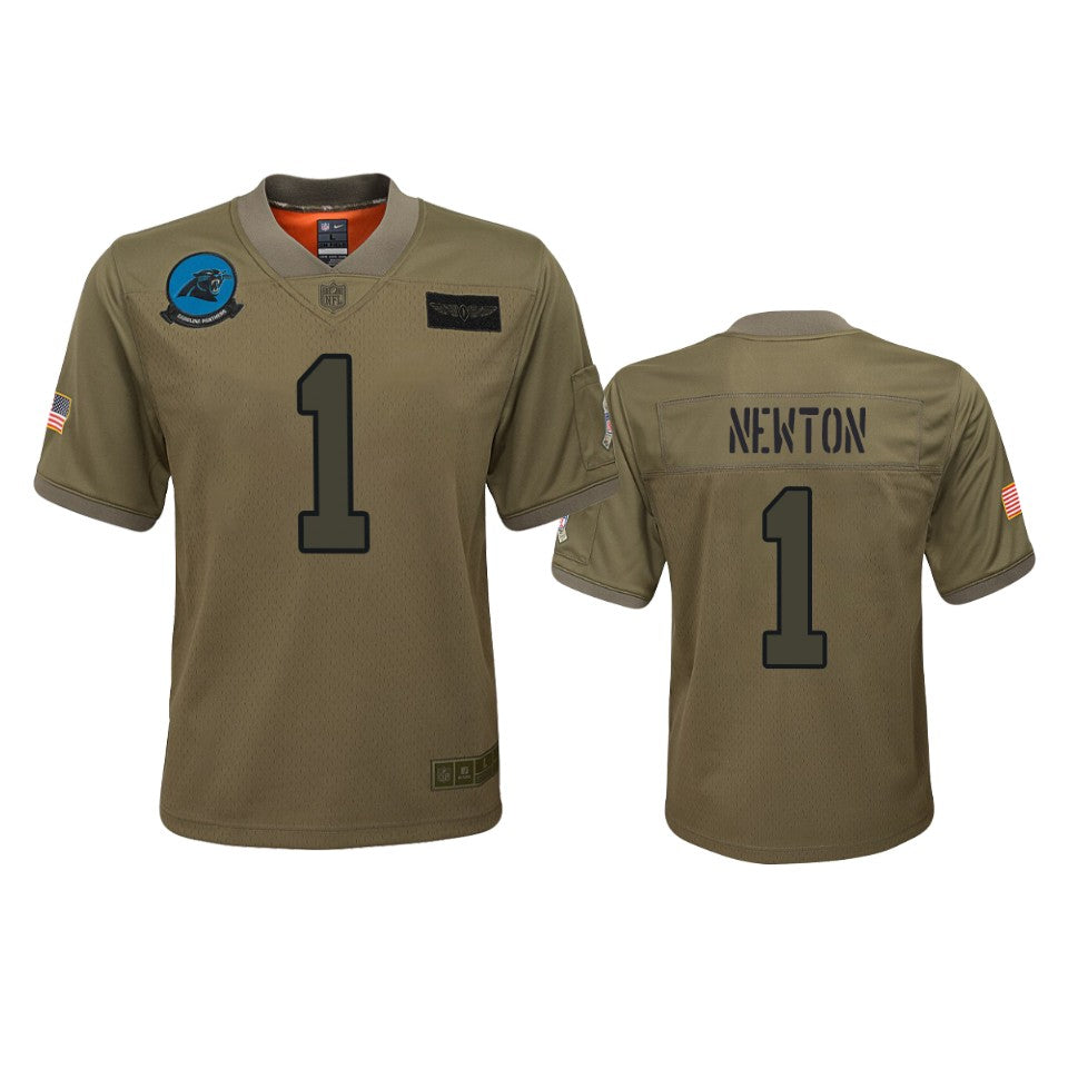 Youth Carolina Panthers Cam Newton Camo 2019 Salute To Service Game Jersey