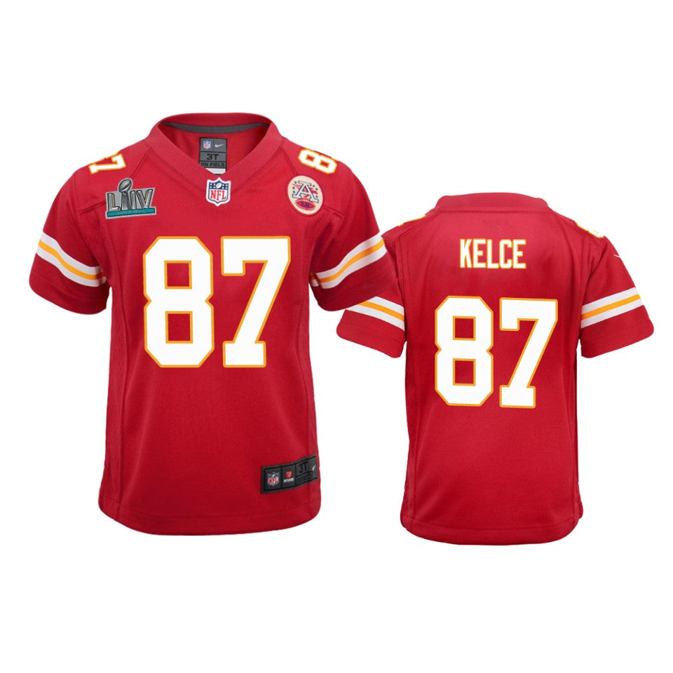 Youth Chiefs Travis Kelce Red Super Bowl Liv Game Jersey
