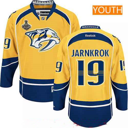 Youth Nashville Predators 19 Calle Jarnkrok Yellow 2017 Stanley Cup Finals Patch Stitched Nhl Reebok Hockey Jersey