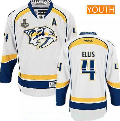 Youth Nashville Predators 4 Ryan Ellis White 2017 Stanley Cup Finals A Patch Stitched Nhl Reebok Hockey Jersey