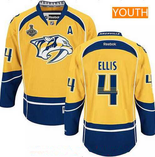 Youth Nashville Predators 4 Ryan Ellis Yellow 2017 Stanley Cup Finals A Patch Stitched Nhl Reebok Hockey Jersey