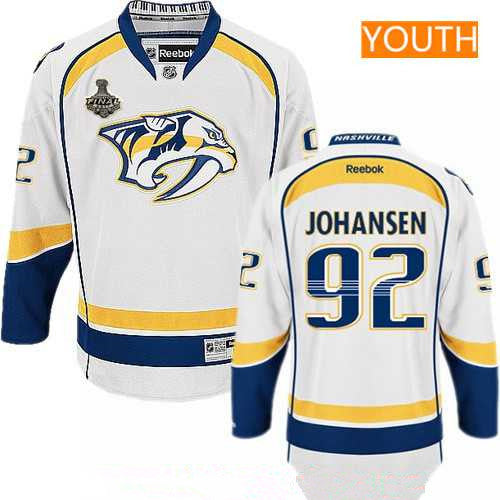 Youth Nashville Predators 92 Ryan Johansen White 2017 Stanley Cup Finals Patch Stitched Nhl Reebok Hockey Jersey