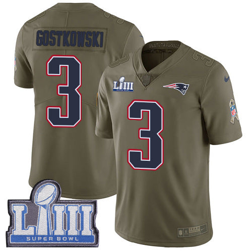 Youth New England Patriots 3 Stephen Gostkowski Olive Nike Nfl 2017 Salute To Service Super Bowl Liii Bound Limited Jersey