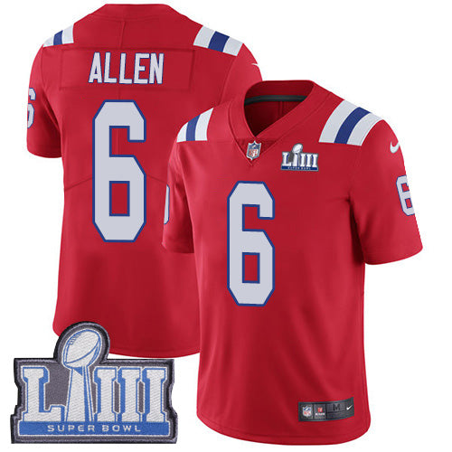 Youth New England Patriots 6 Ryan Allen Red Nike Nfl Alternate Vapor Untouchable Super Bowl Liii Bound Limited Jersey