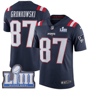 Youth New England Patriots 87 Rob Gronkowski Navy Blue Nike Nfl Rush Vapor Untouchable Super Bowl Liii Bound Limited Jersey