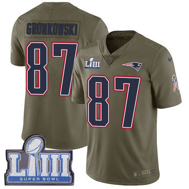 Youth New England Patriots87 Rob Gronkowski Olive Nike Nfl 2017 Salute To Service Super Bowl Liii Bound Limited Jersey