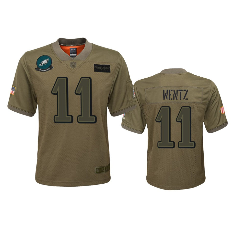 Youth Philadelphia Eagles Carson Wentz Camo 2019 Salute To Service Game Jersey