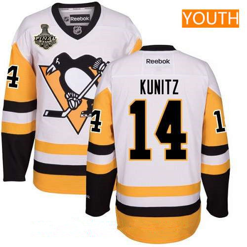 Youth Pittsburgh Penguins 14 Chris Kunitz White Third 2017 Stanley Cup Finals Patch Stitched Nhl Reebok Hockey Jersey