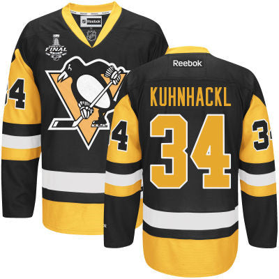 Youth Pittsburgh Penguins 34 Tom Kuhnhackl Black With Gold 2017 Stanley Cup Nhl Finals Patch Jersey