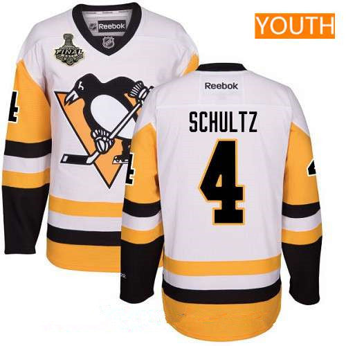 Youth Pittsburgh Penguins 4 Justin Schultz White Third 2017 Stanley Cup Finals Patch Stitched Nhl Reebok Hockey Jersey