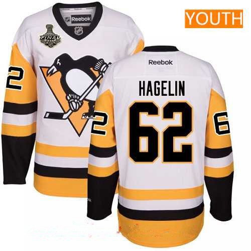 Youth Pittsburgh Penguins 62 Carl Hagelin White Third 2017 Stanley Cup Finals Patch Stitched Nhl Reebok Hockey Jersey