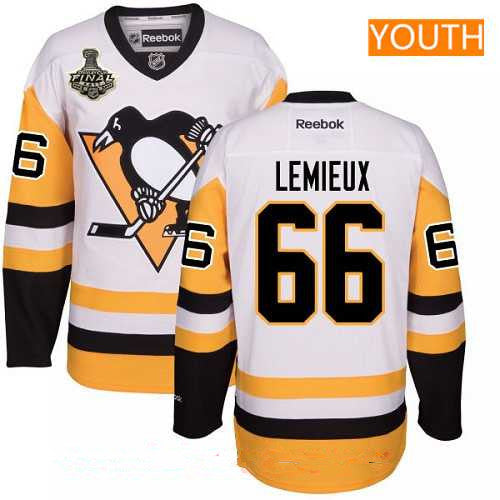 Youth Pittsburgh Penguins 66 Mario Lemieux White Third 2017 Stanley Cup Finals Patch Stitched Nhl Reebok Hockey Jersey